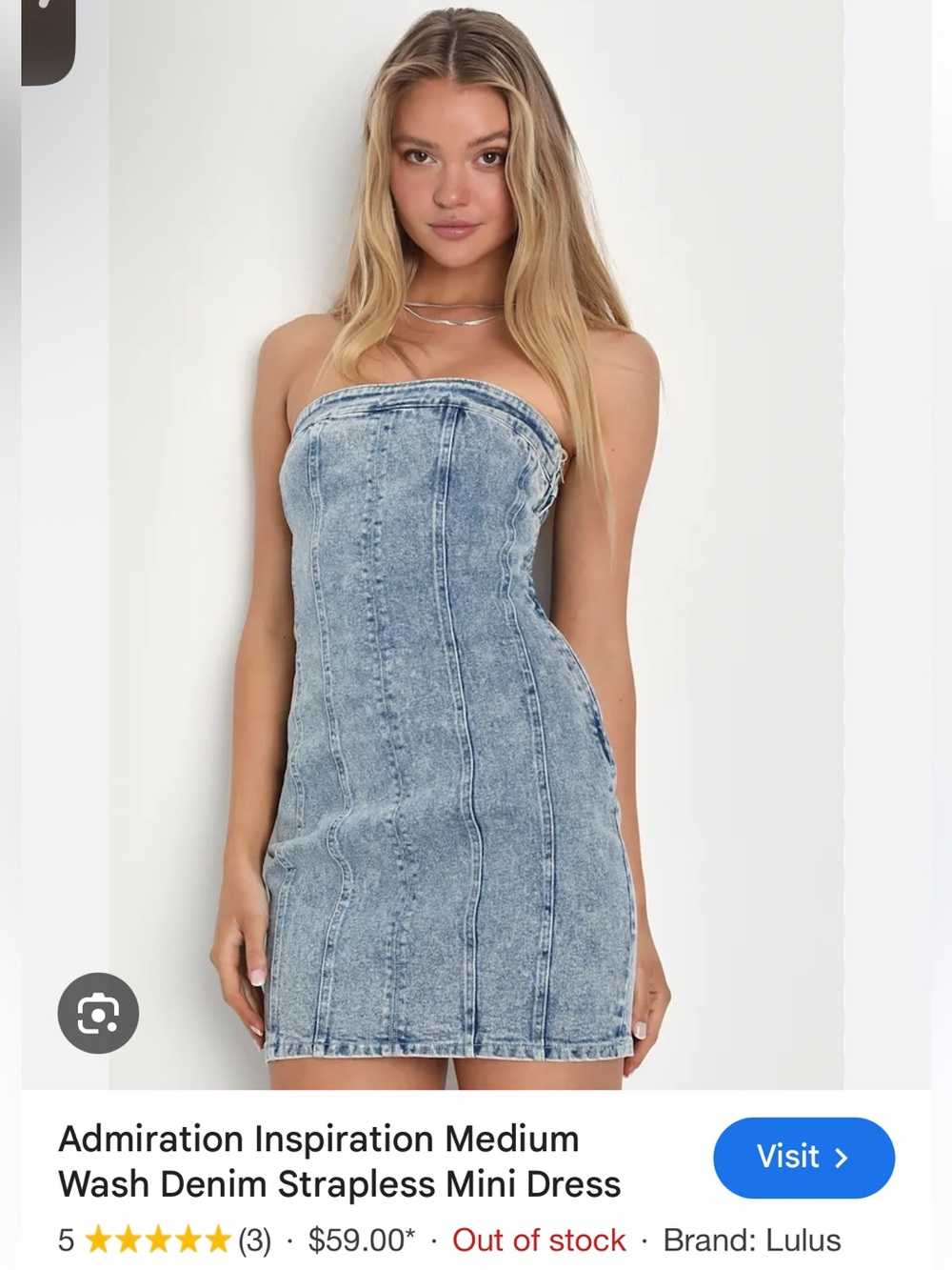 Lulu's Light Wash Denim Strapless Mini Dress